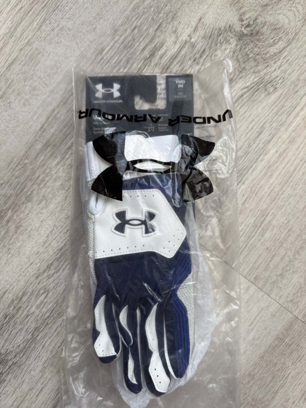 Under Armour White and Navy Performance Youth Batting Gloves